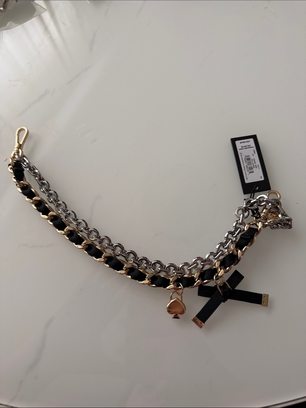 kate spade Gold & Silver Chain Strap with Black Ribbon and Charms